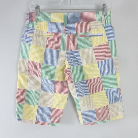 New Ralph Lauren Sport Womens 2 Yellow Red  Striped Seersucker Shorts Patchwork - Picture 3 of 7